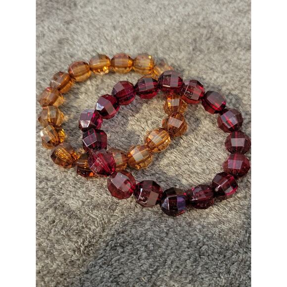 Duo Elastic Bracelets Red and Brown Beads - Picture 6 of 8